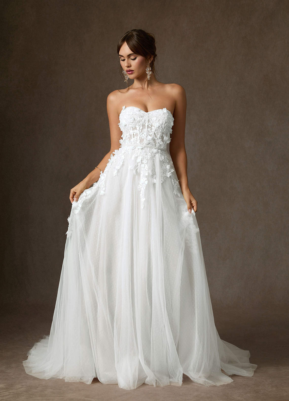 Azazie Wynery Wedding Dresses Diamond White Ball-Gown Off the Shoulder Lace Dress image1