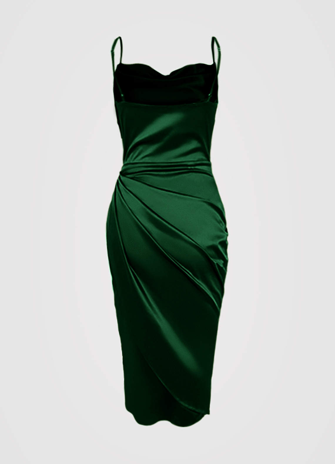 Under The Moonlight Dark Emerald Satin Midi Dress image1