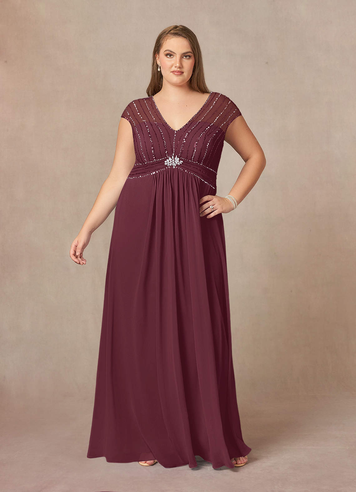 Azazie Star Vendita Finale Abito A-Line in Chiffon con Scollo a V e Paillettes Burgundy image1