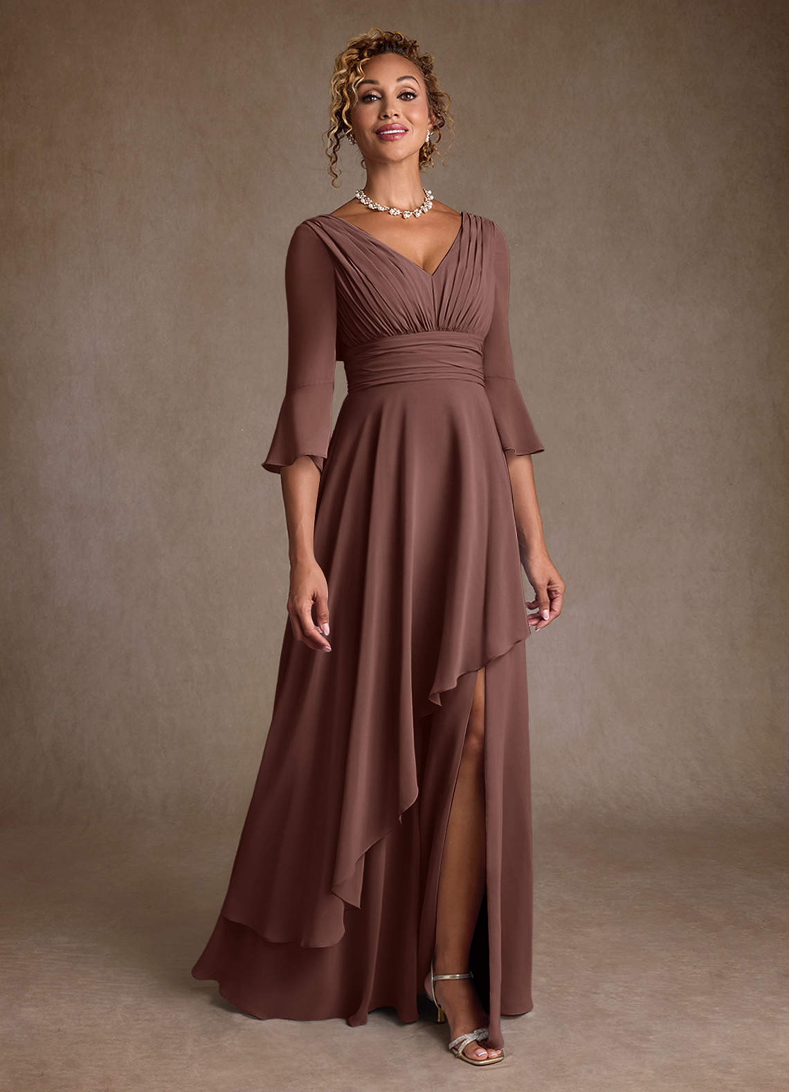 Azazie Eire vestidos de madre de la novia Vestido de Expresado de Gasa de Corte en A con Plisado image1