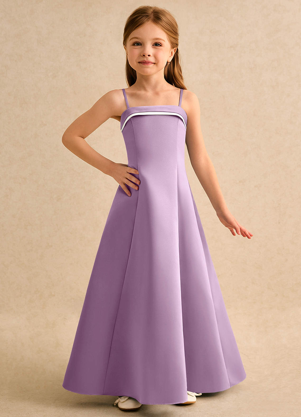 Azazie Izel Girls Formal Flower Girl Klänningar Klänning A-Line i Matt satäng Plisserad image4