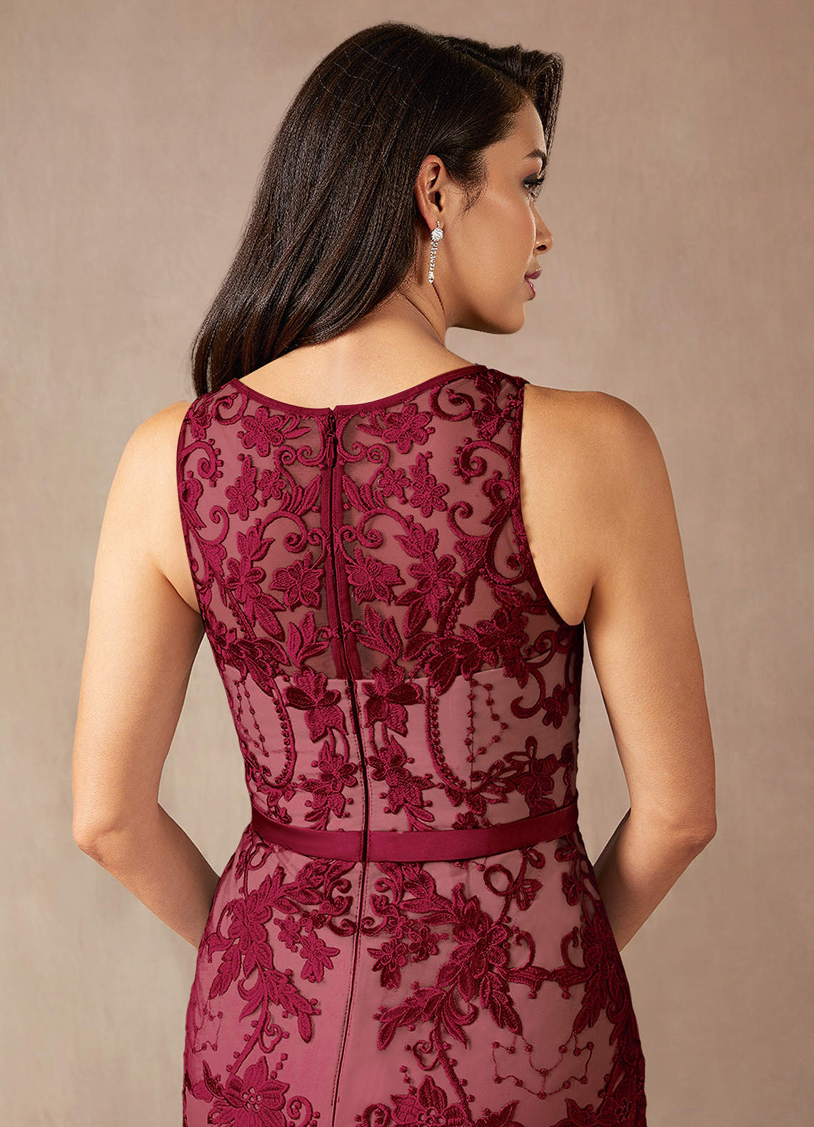 burgundy bodycon lace dress Here To Stun Lace Trim Bodycon Mini Dress in Burgundy | Size: M | Knit Fabric/Mesh Fabric/Sheer Mesh Fabric