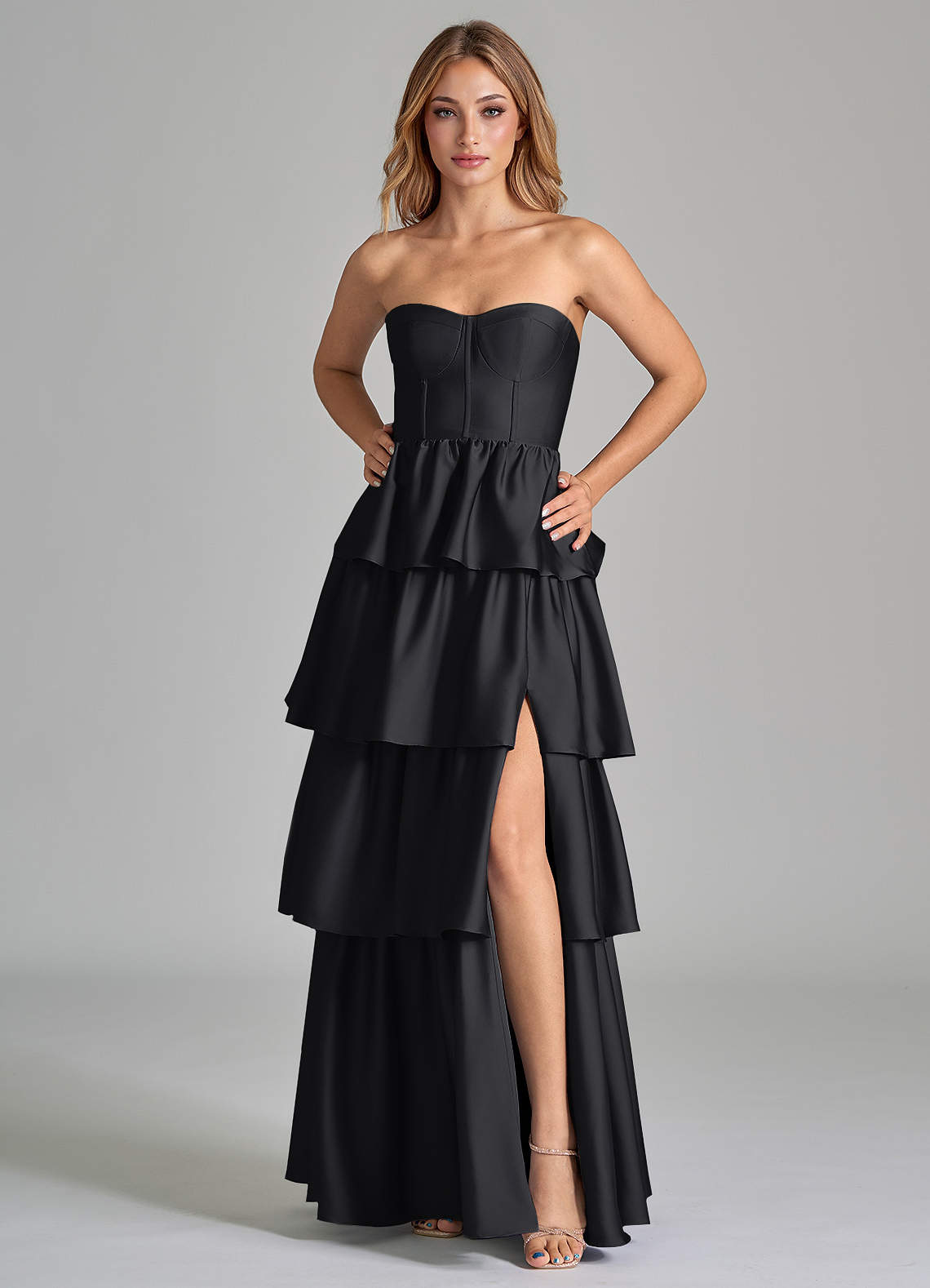 slim fit dress slacks One Shoulder Ruched Split Mini Party Dress XF05706 main image 0