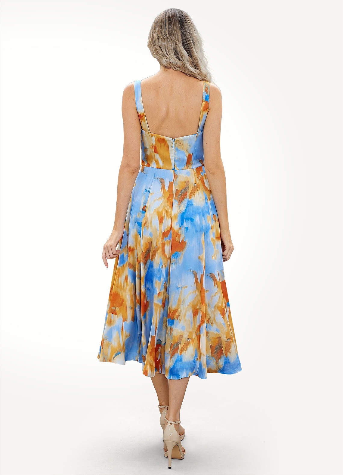 Doria Blue Caribbean Print Sweetheart Midi Dress Doria Blue Caribbean Print Sweetheart Midi Dress