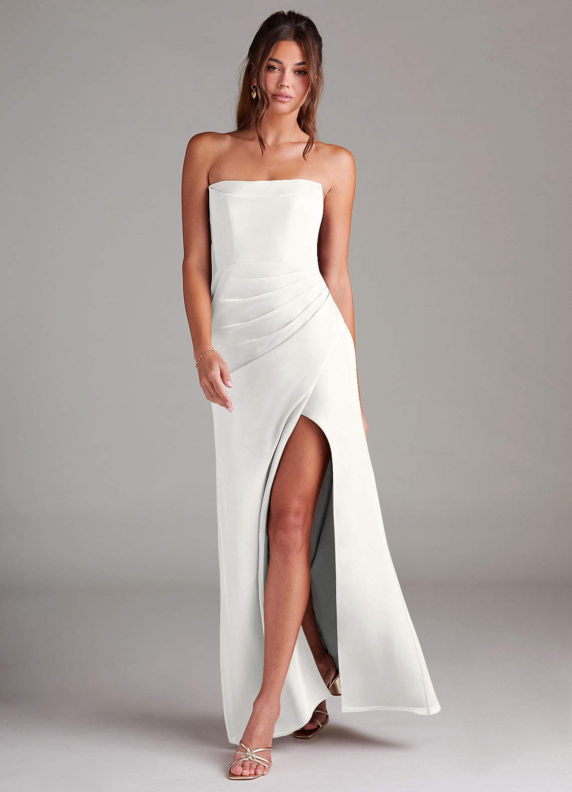 Azazie Leonis Bridesmaid Dresses White Sheath Strapless Chiffon Convertible Dress image6