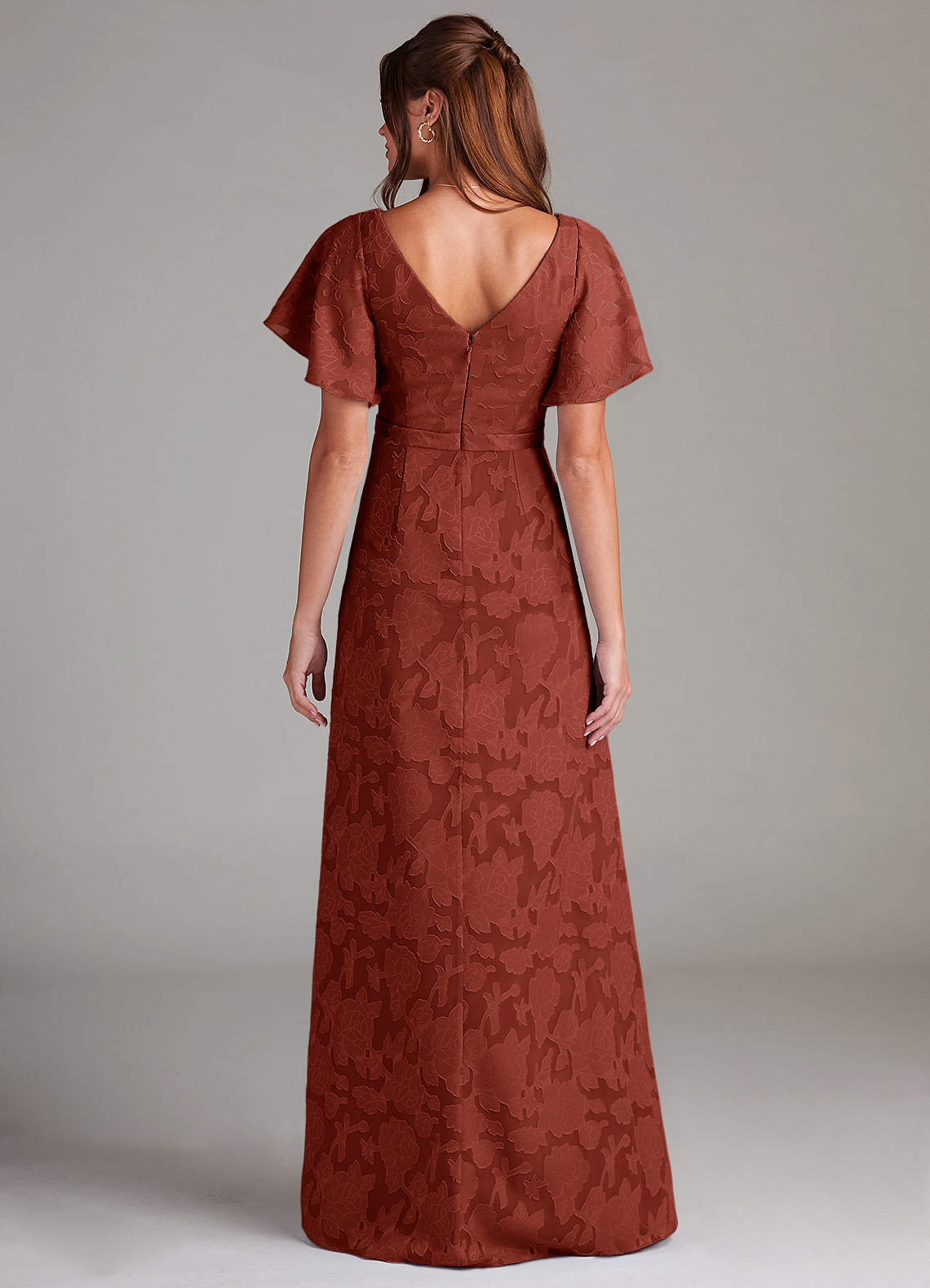 Azazie Ambrosia Robes de demoiselle d'honneur Robe Trapèze en Blumen-Burnout Plissée Terracotta image6
