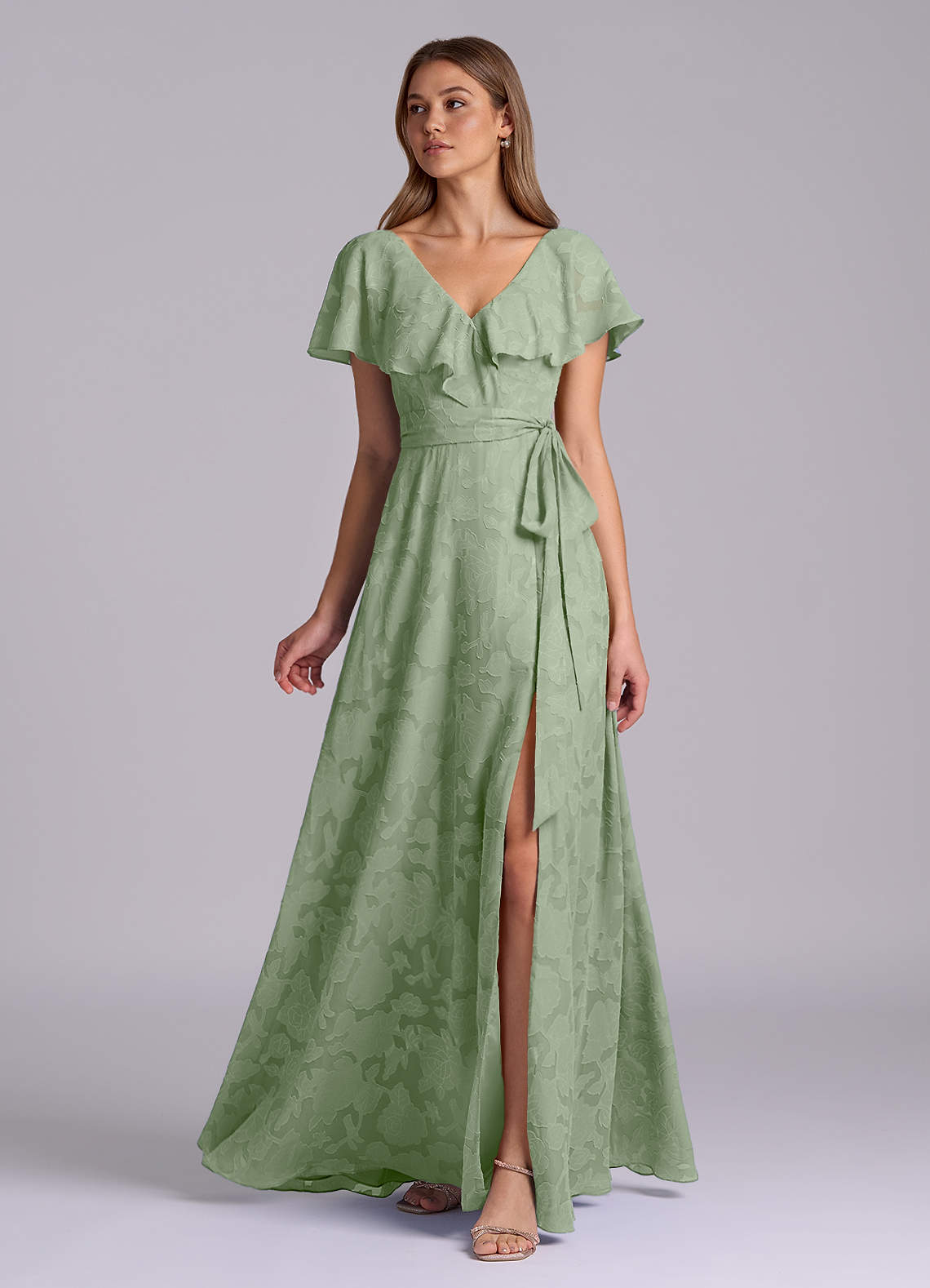 Azazie Lainey Morsiusneito Mekot A-linja taskuilla Floral Burnout Lattian pituus Pukeutua image4