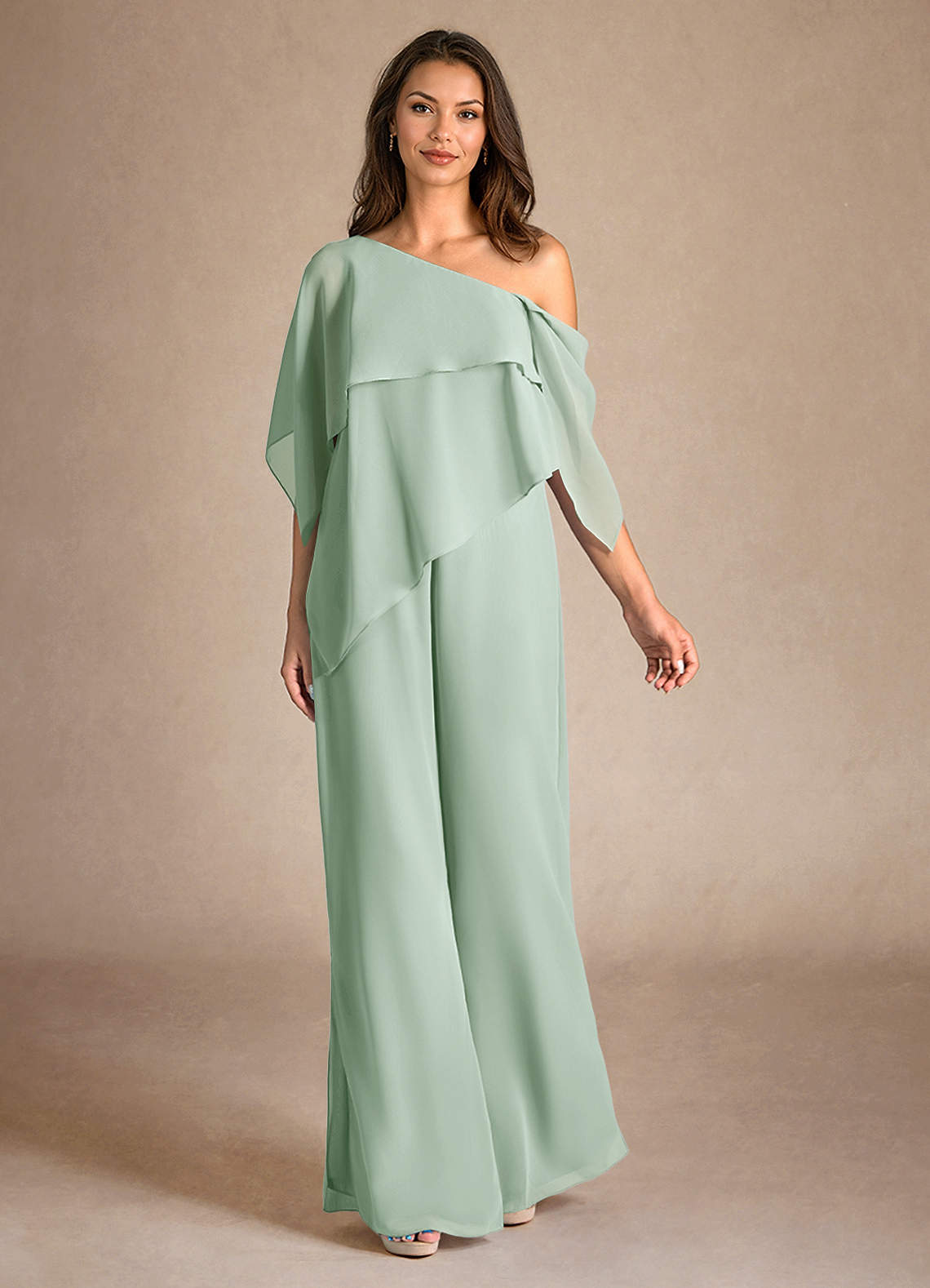 Azazie Halima Abiti per la Madre della Sposa Abito Tuta Pantaloni in Chiffon Spacco Laterale Agave image3