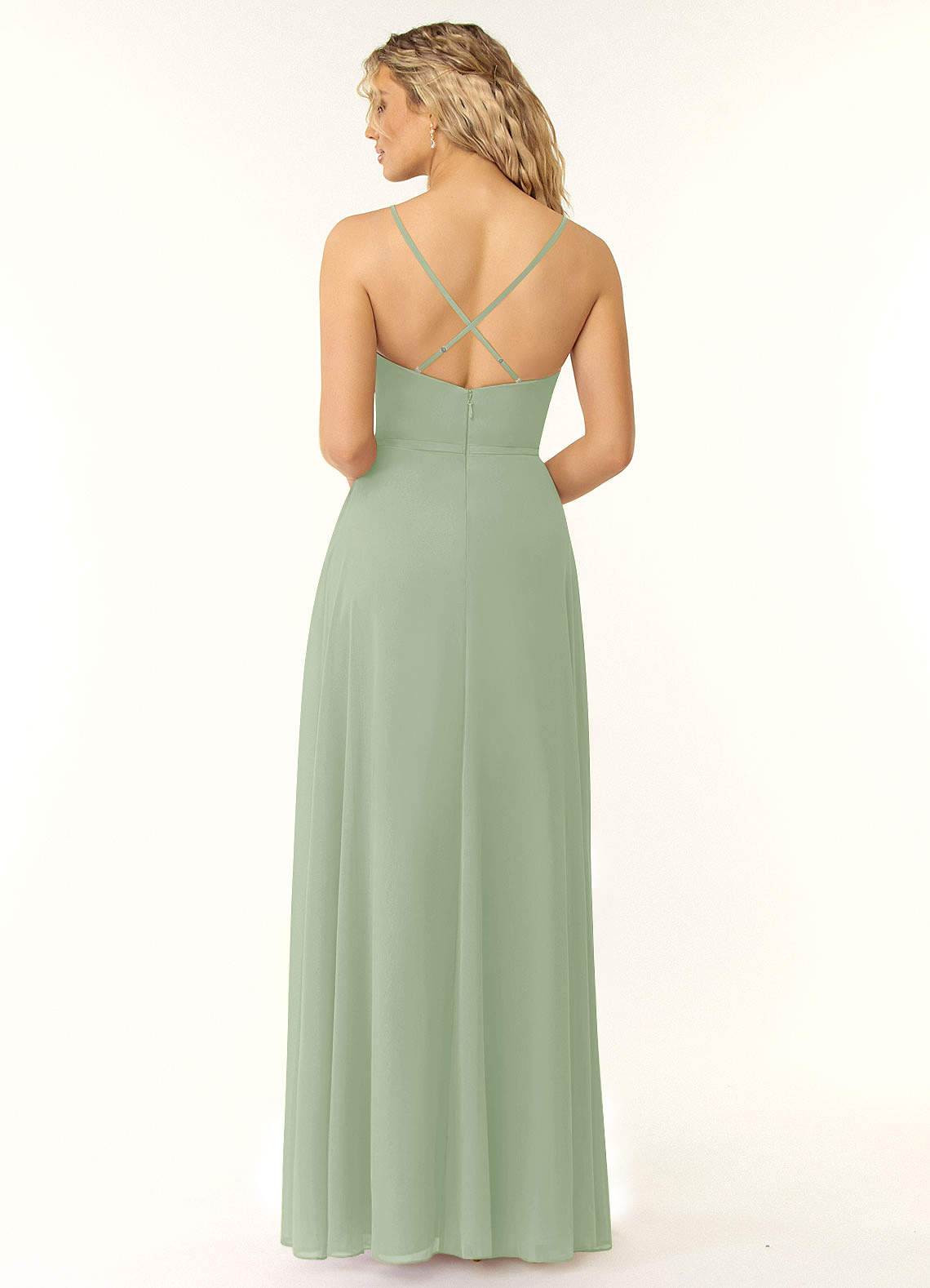 Azazie Naeem Bridesmaid Dresses Dusty Sage A-Line V-Neck Ruffle Chiffon Dress image1