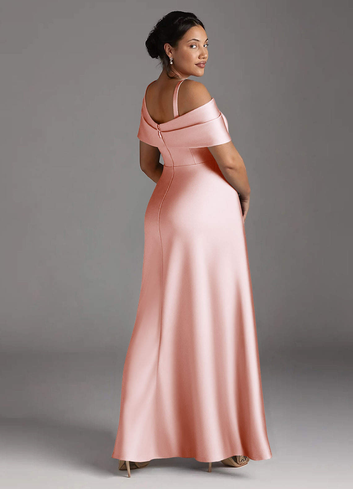 Azazie Milton Mother of the Bride Dresses Blushing Pink A-Line Pleated Stretch Satin Dress image11