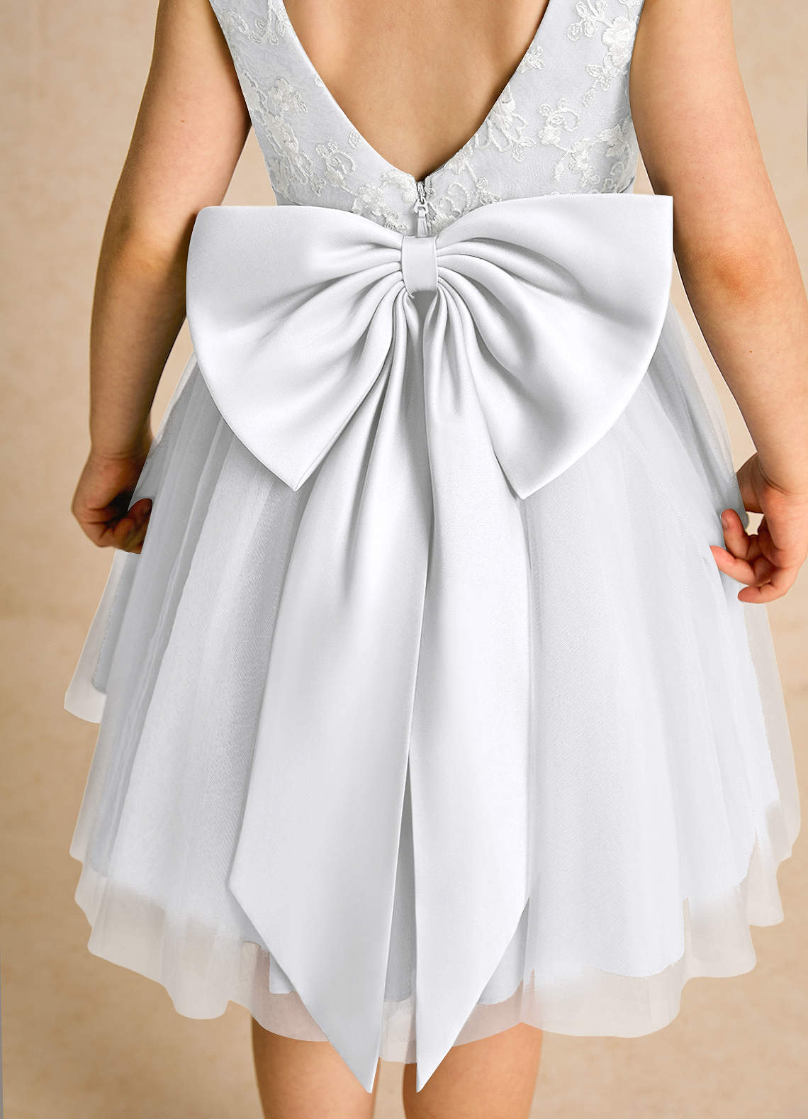 Azazie Butterfly Flower Girl Dresses White A-Line Lace Dress image5