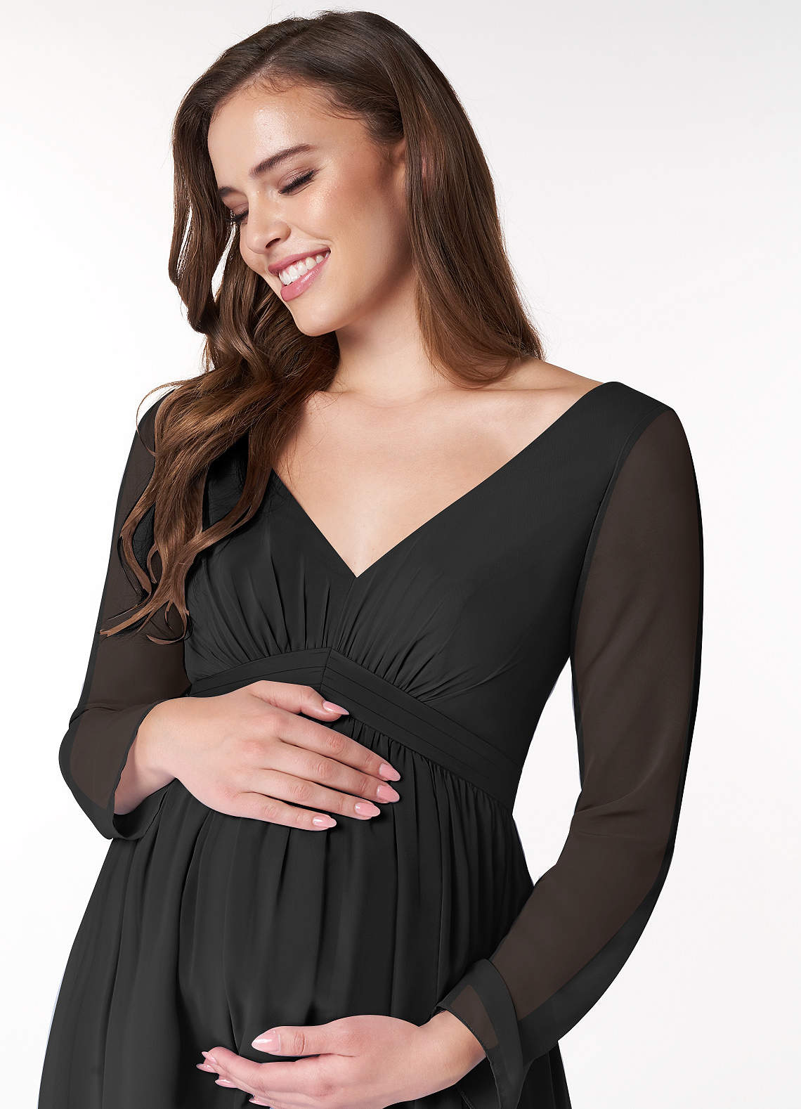 Azazie Teton Vestidos de dama de honra para maternidade Vestido Linha A Manga comprida Comprimento do chão Chiffon image4