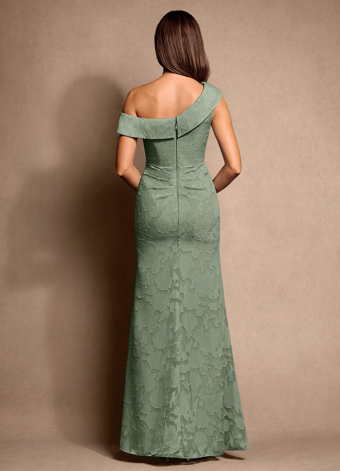 Azazie Hamptons vestidos de madre de la novia Vestido de Matcha de Devorado Floral de Corte En A con Plisado image2
