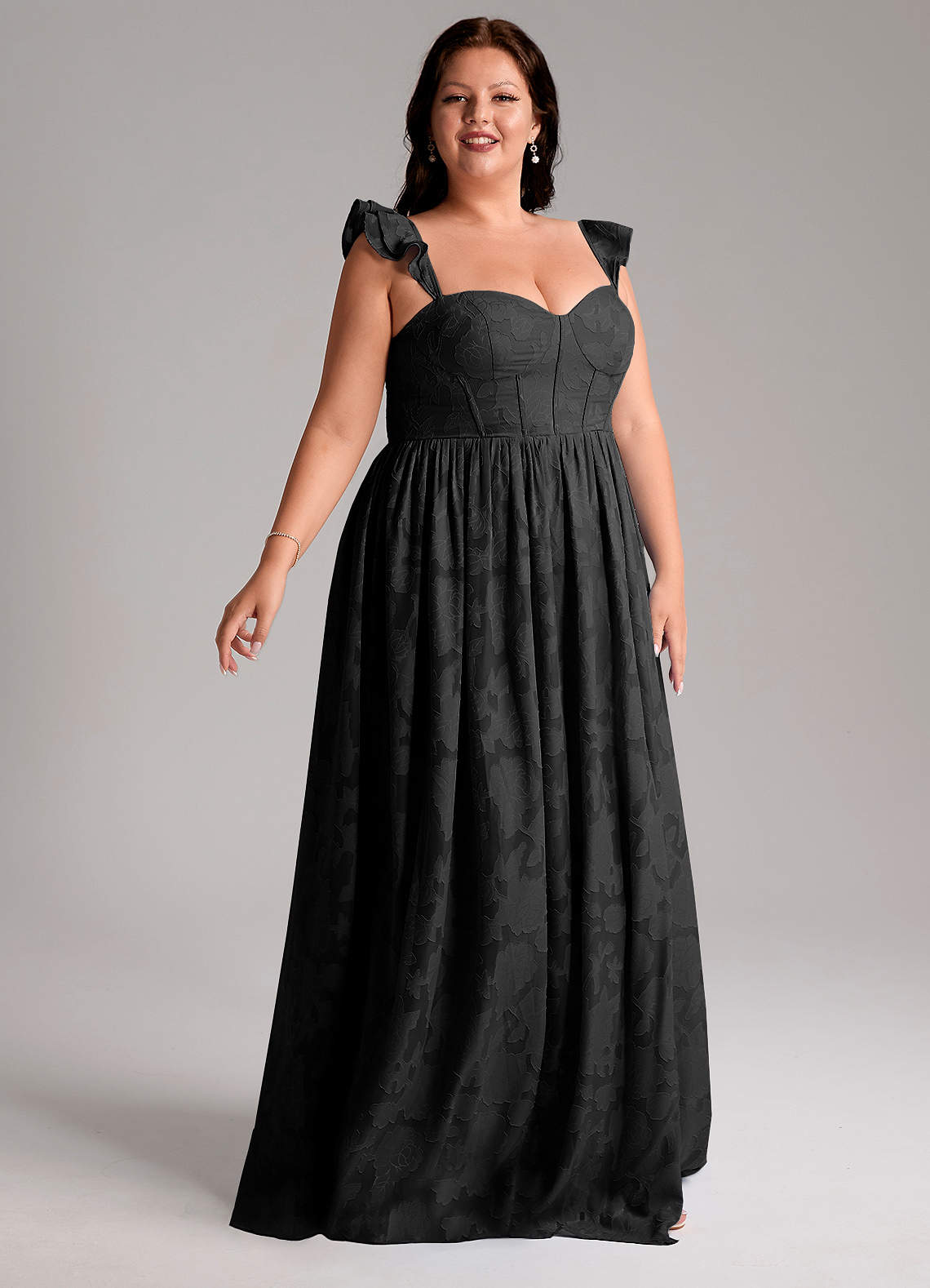 Azazie Denisse Bridesmaid Dresses Black A-Line Ruched Floral Burnout Dress image9