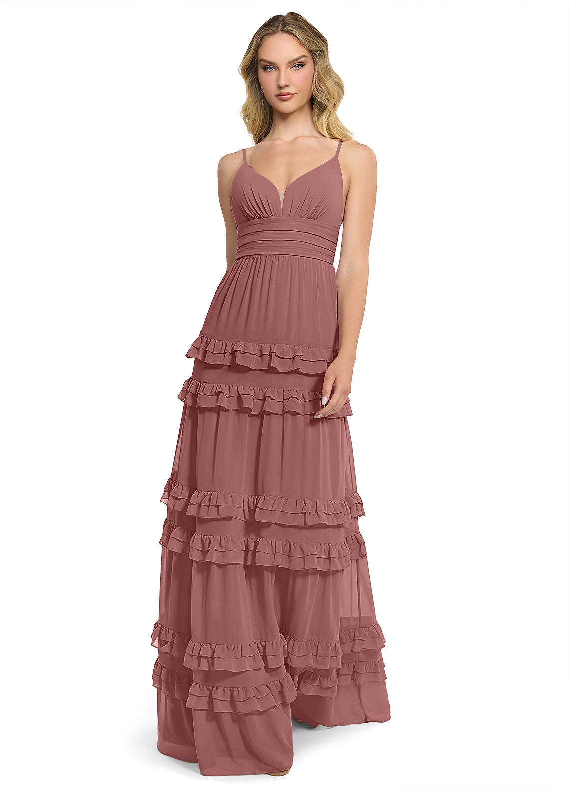 Azazie Rachel Abiti da Damigella Abito A-Line in Chiffon Rosa Del Deserto image1