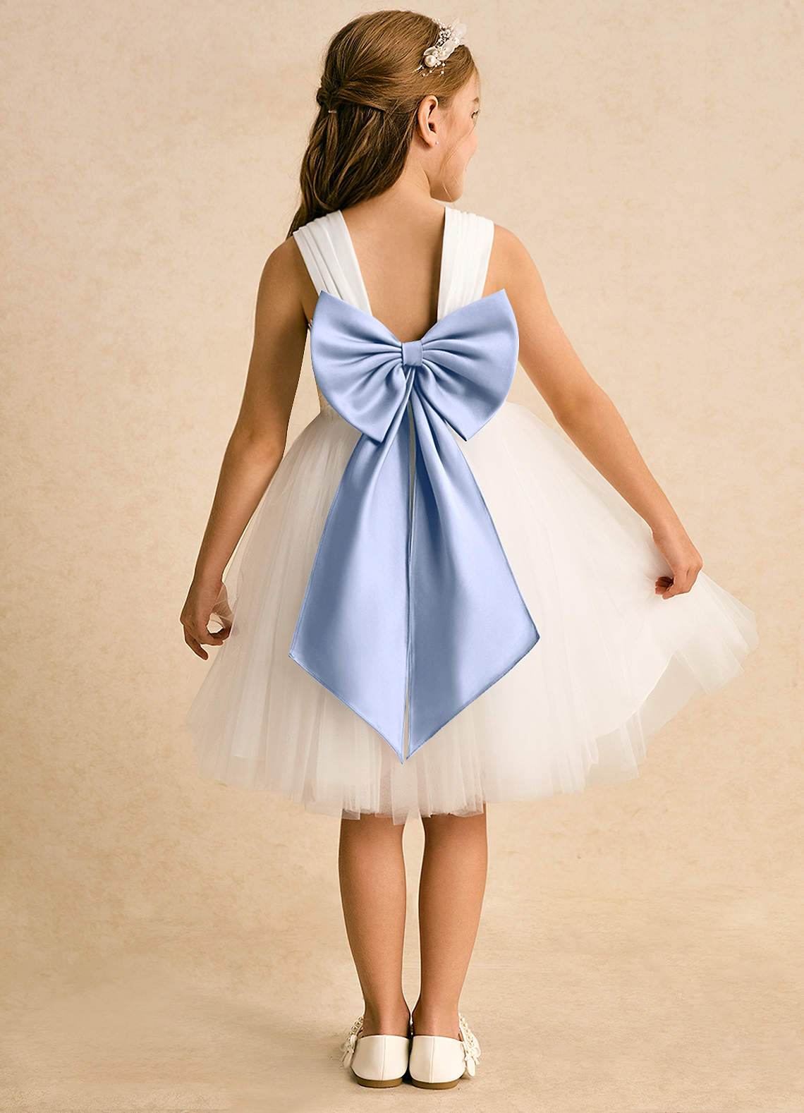 Azazie Dimple Flower Girl Dresses Ivory Ice Ball-Gown Lace Tulle Dress image1