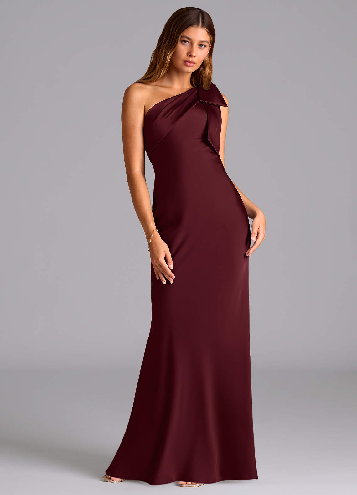 Azazie Yuanna Brudtärnklänningar Klä av Sjöjungfru i Stretch Satin Ena axeln Cabernet image2