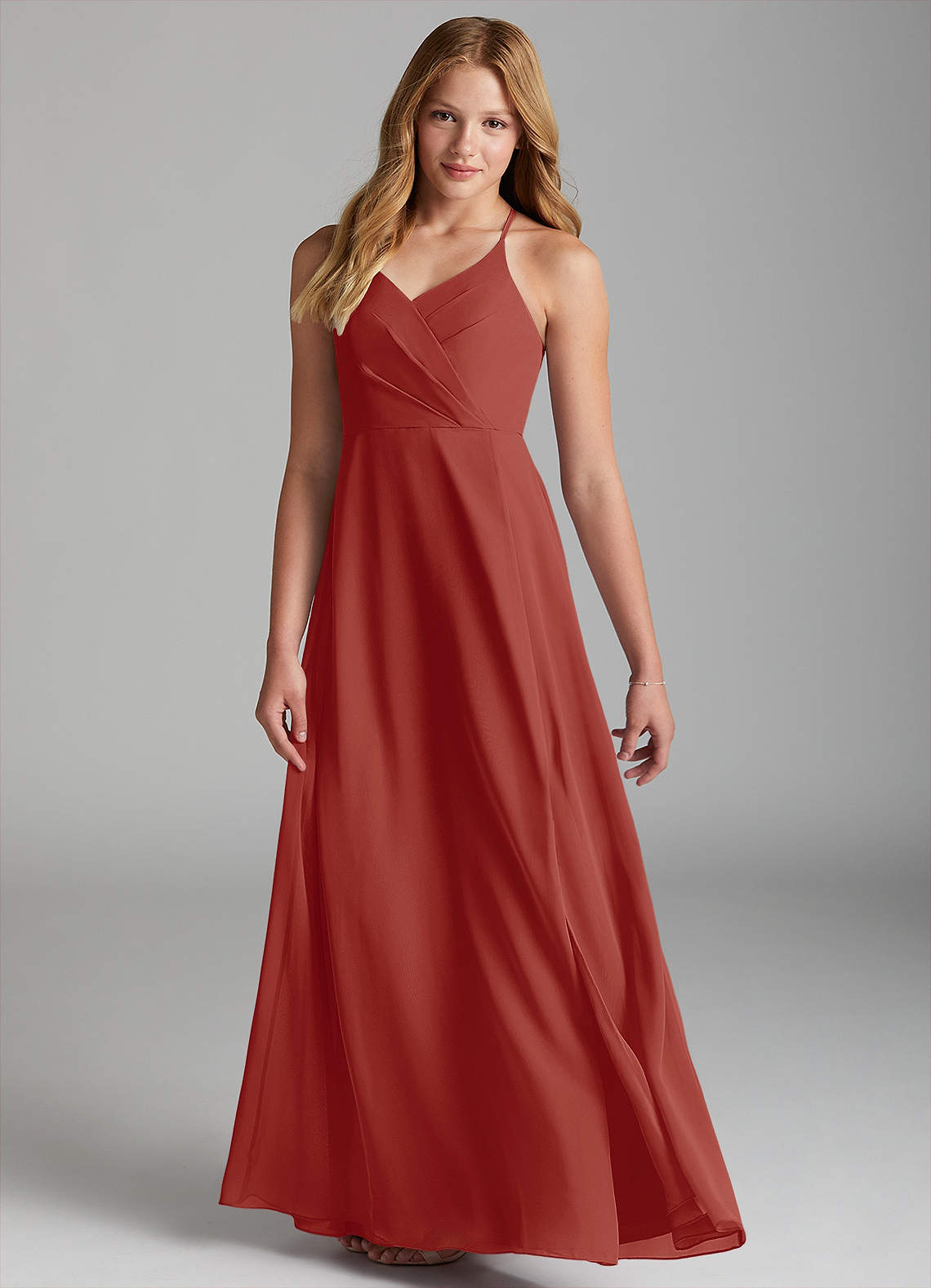 Azazie Davis Junior Terracotta A-Line Chiffon Dress image1