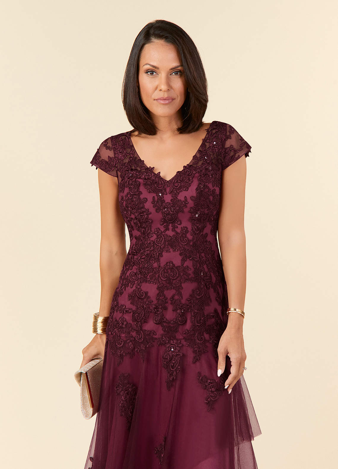 Azazie Romy Mother of the Bride Dresses Cabernet Mulberry Mermaid V-Neck Sequins Tulle Dress image5