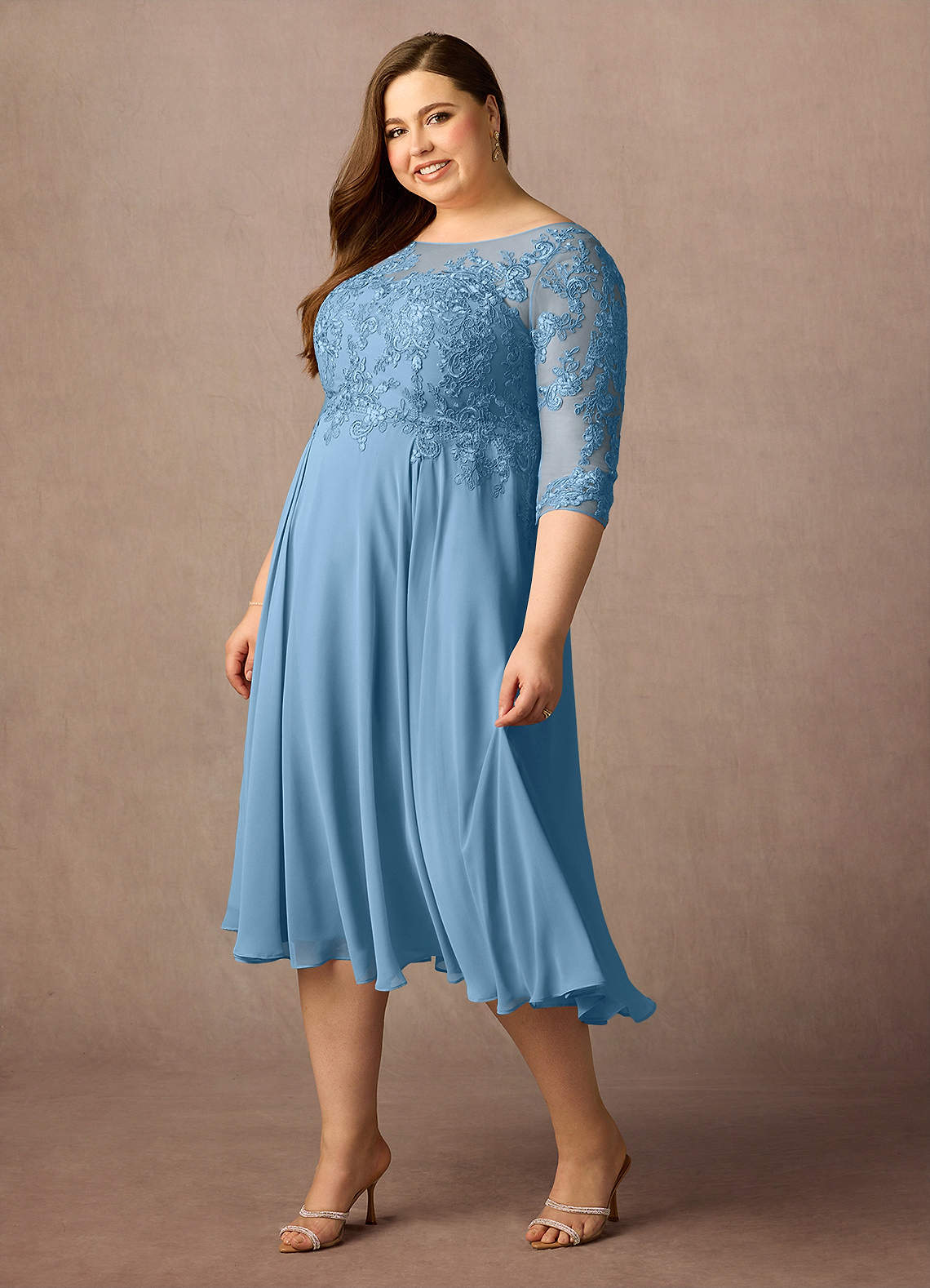 Azazie Marge Kleider für die Brautmutter A-Linie Schaufel Spitze Chiffon Kleid Stahlblau image7