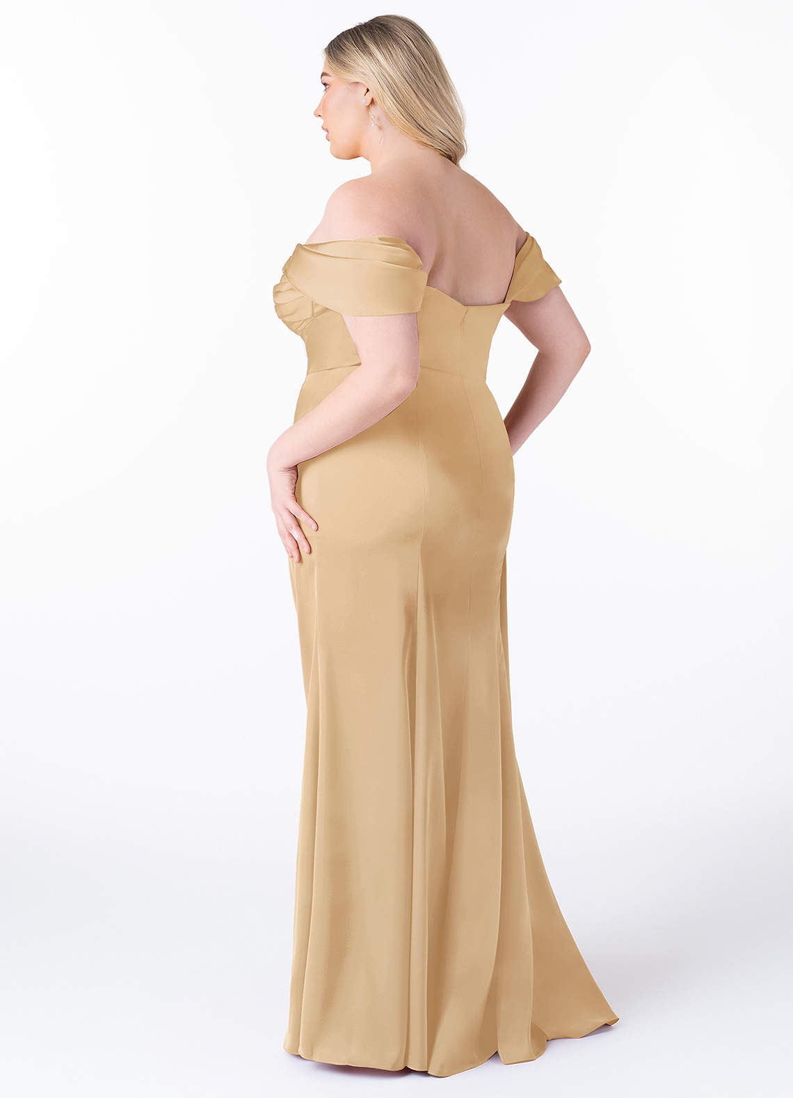 Azazie Amyra Vestidos de damas de honor Vestido de Oro de Satén Elástico de Corte Sirena Convertible con Vestidos sin tirantes image12