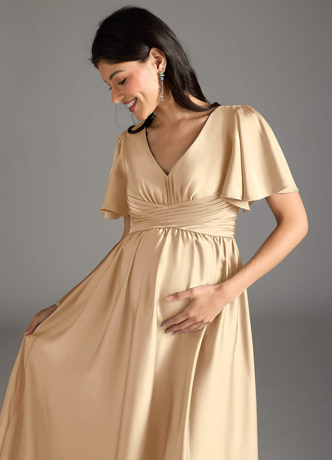 Azazie Verna Brautjungfernkleider für Schwangere A-Linie Gestreift Stretch-Satin Bodenlänge Kleid image1