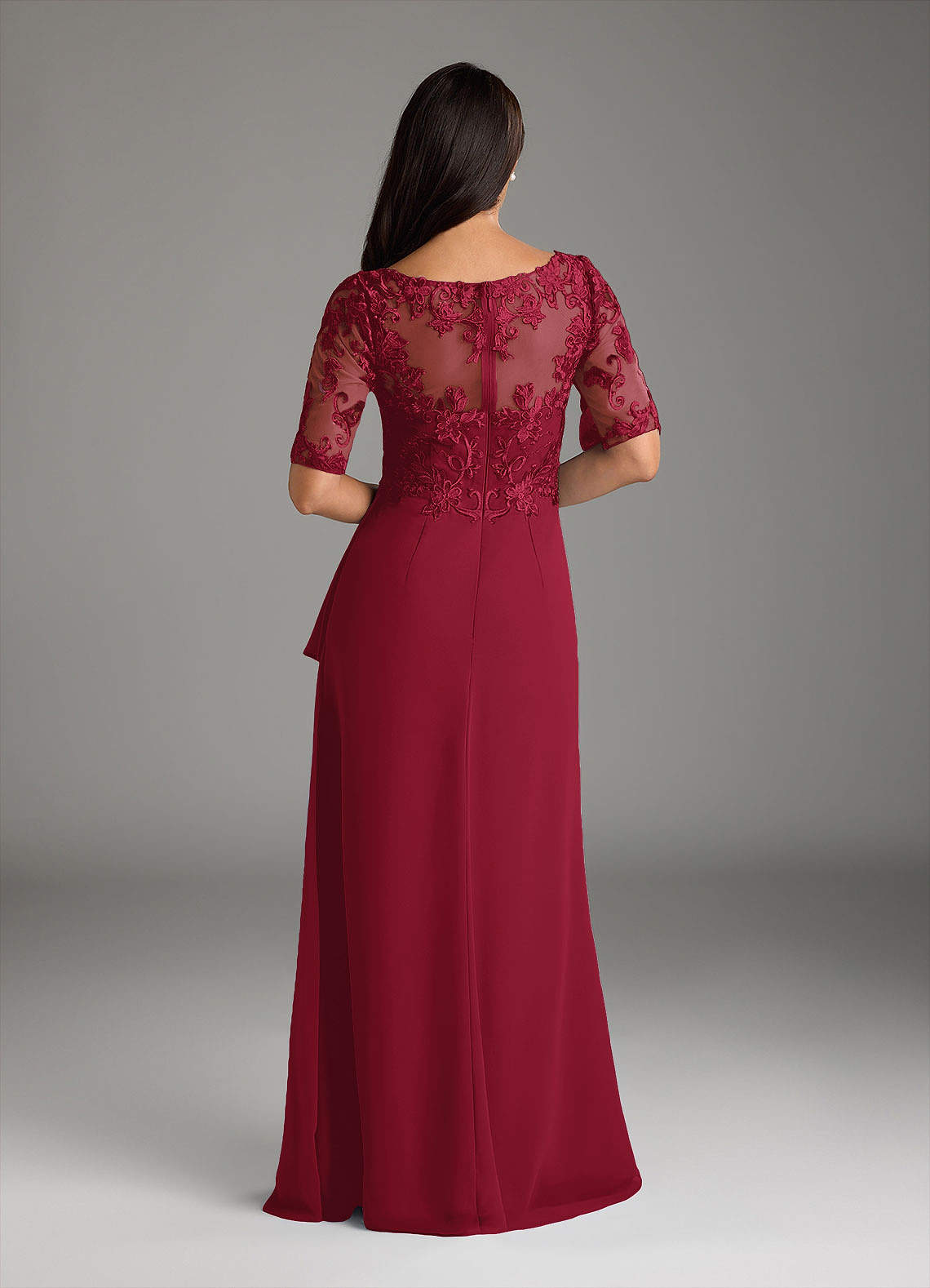 strapless open back dress Red Hight Neck Chiffon Lace Applique Long Prom Dress, Red Formal Dress US 12 / Custom Color