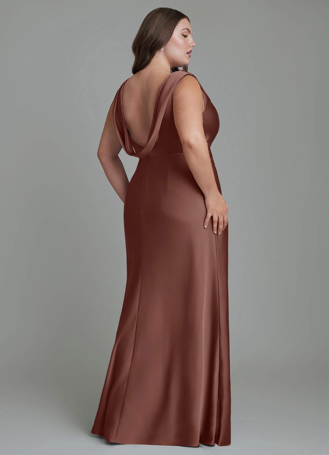 Azazie Kieryn Bridesmaid Dresses Espresso Mermaid Pleated Stretch Satin Dress image7
