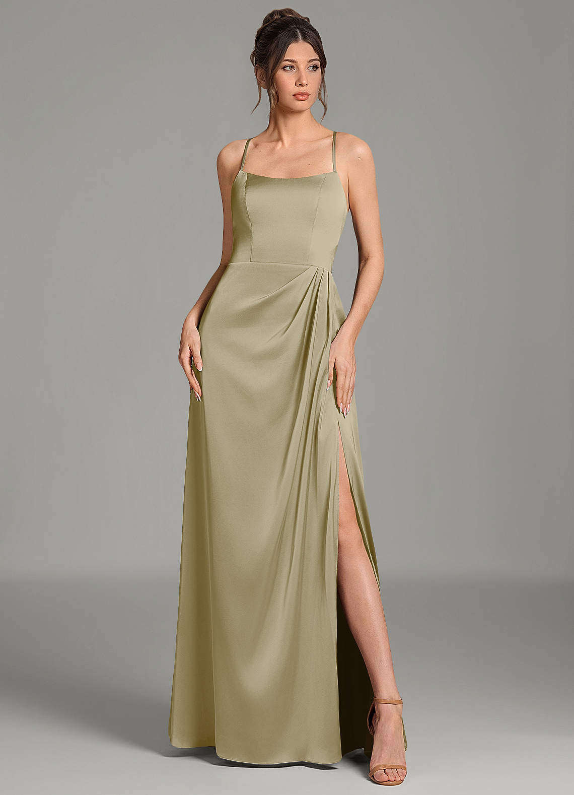 Azazie Frankie Moss Green Stretch Satin Bridesmaid Dresses