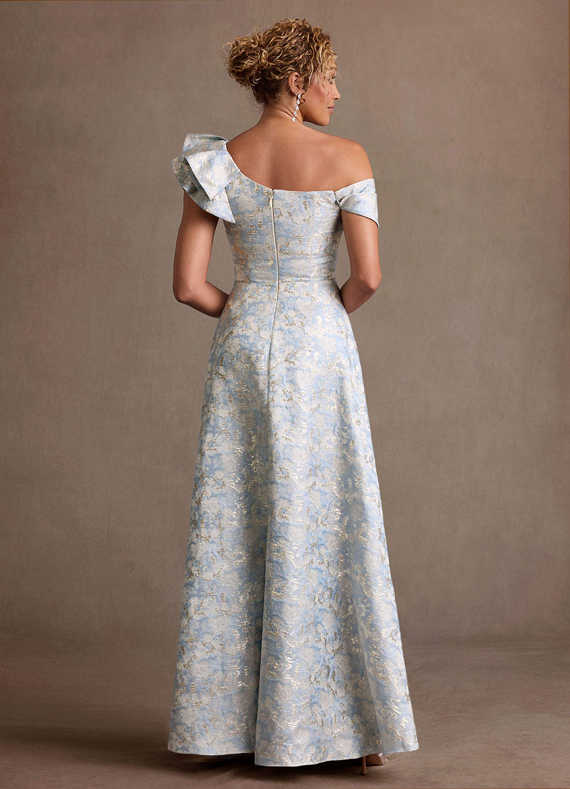 Azazie Fran Dusty Blue A-Line Ruched Jacquard Dress | Azazie