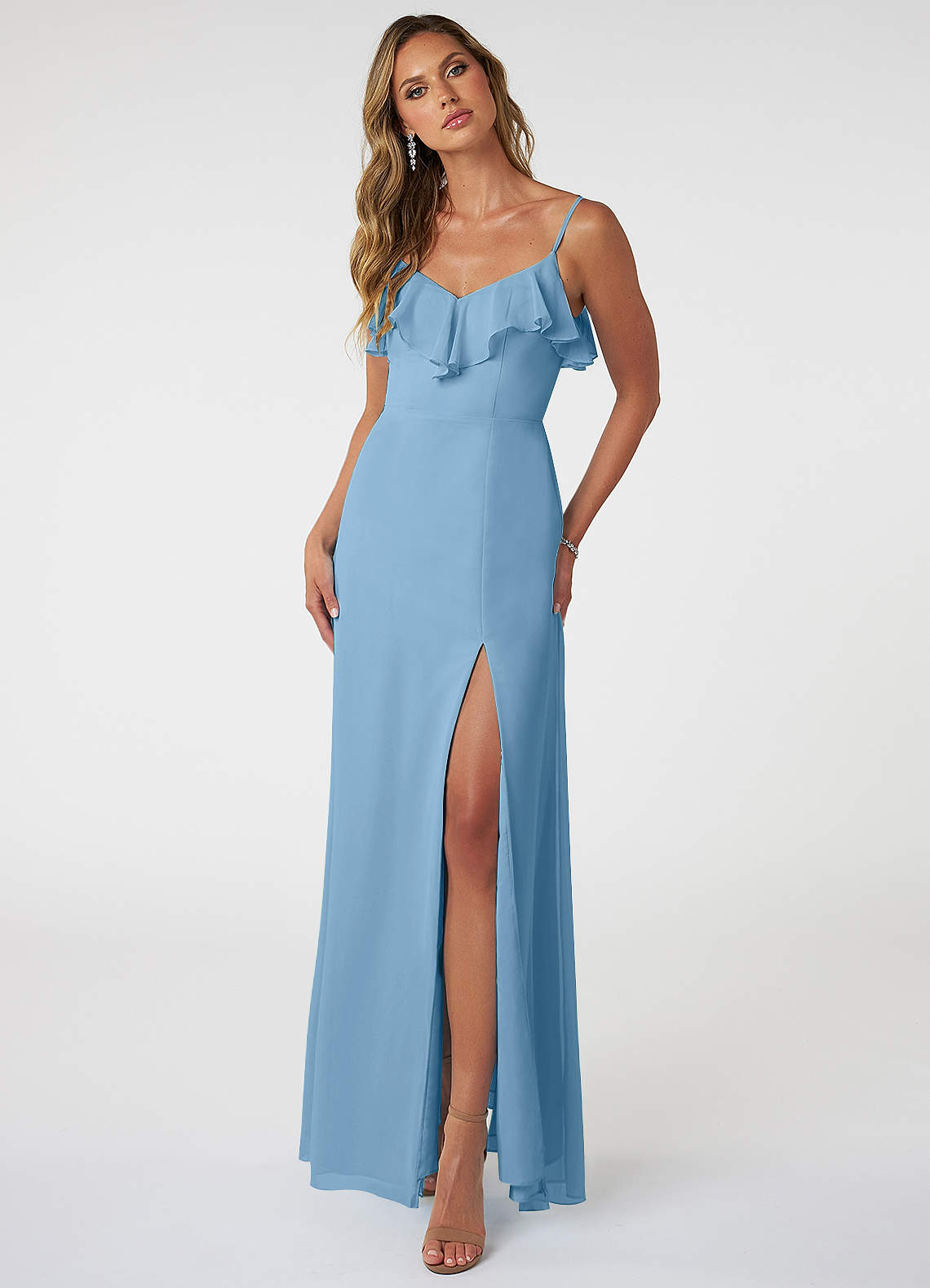 Azazie Natalia Brautjungfernkleider A-Linie Chiffon Kleid Stahlblau image1