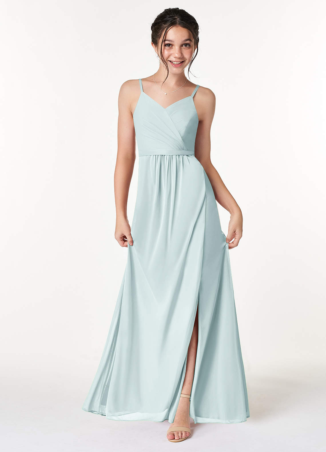 Azazie Luxy Junior Mist Pleated Mesh Dress image1