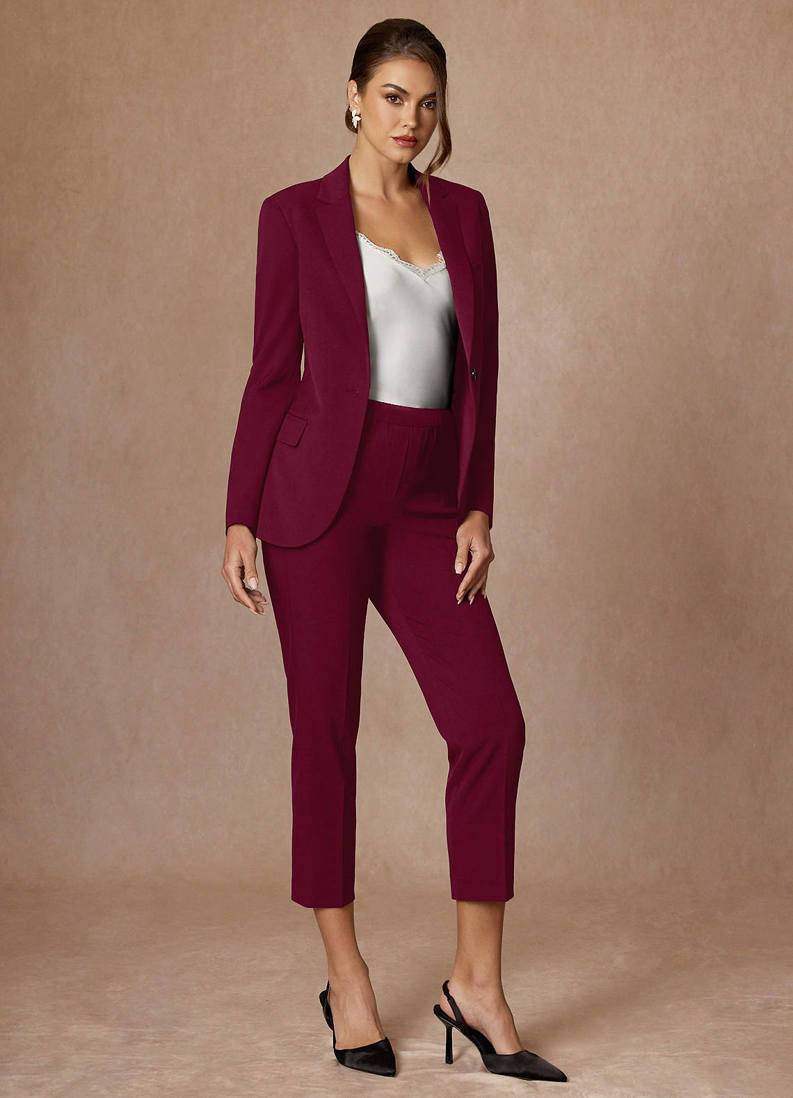 front Kennedy Burgundy Refined Weave Performance Pants Suit