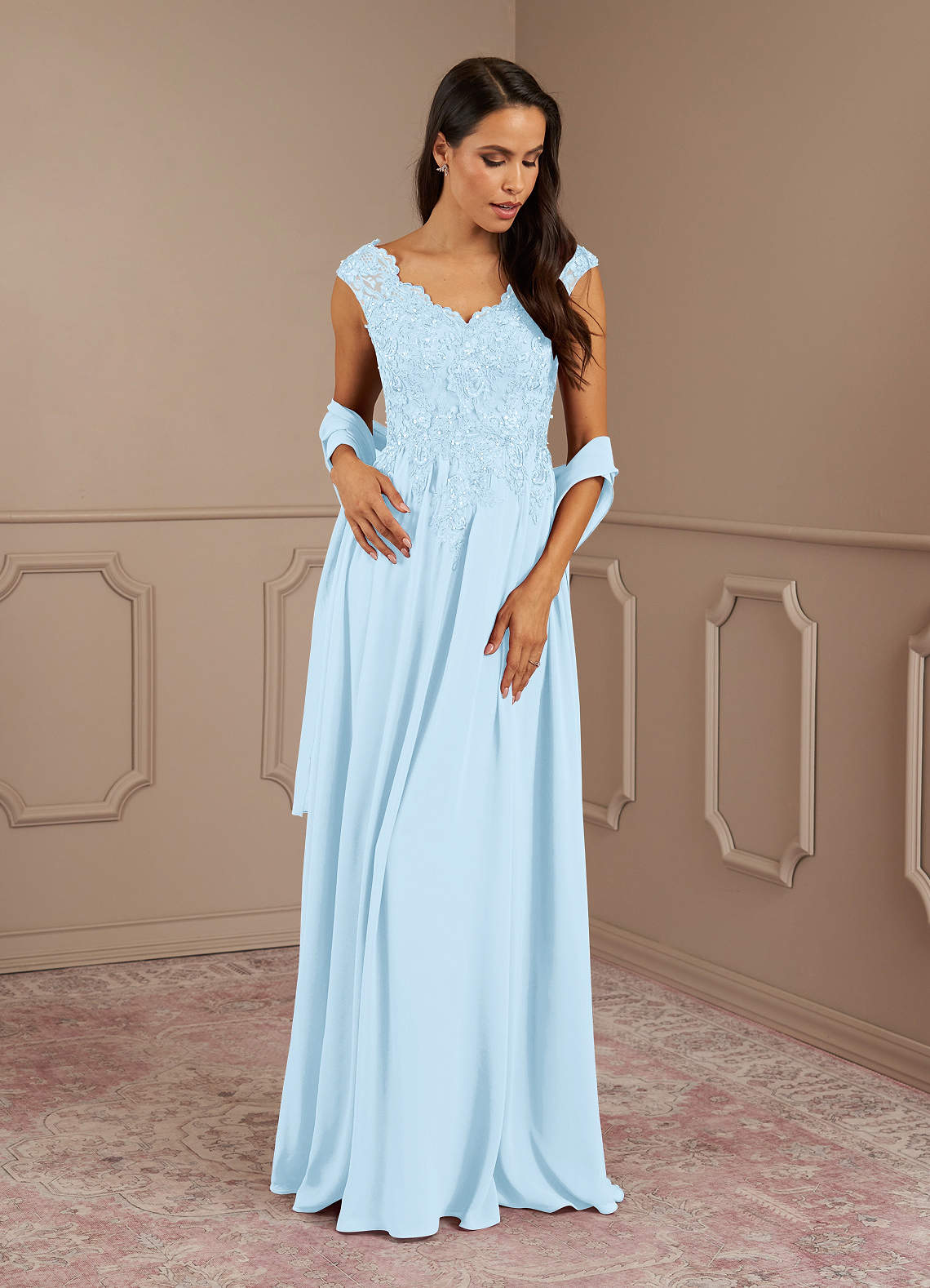 Azazie Amethyst Mother of the Bride Dresses Sky Blue A-Line V-Neck Sequins Chiffon Dress image1