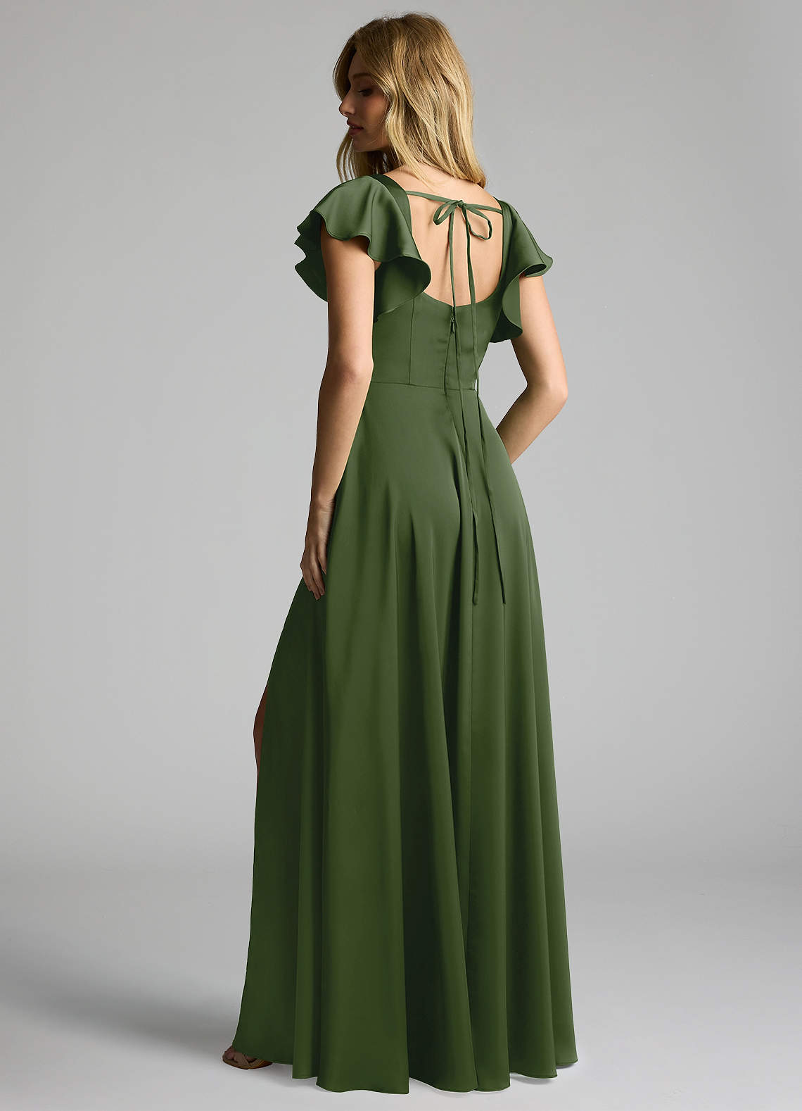 Azazie Bondi Bridesmaid Dresses Juniper A-Line Bow Stretch Satin Dress image2