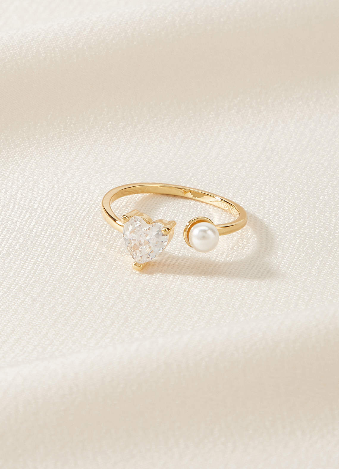 front Pearl and Heart Stone Open Ring