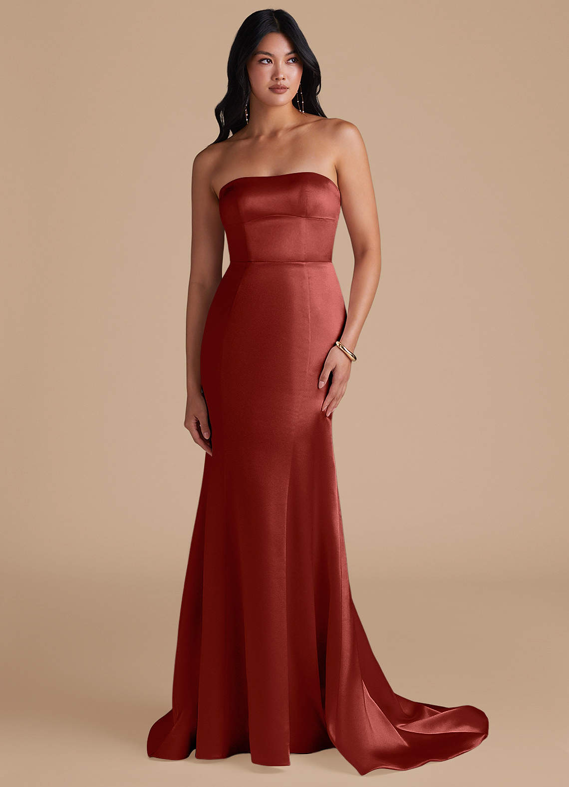 Azazie Aura Robes de demoiselle d'honneur Robe Sirène Convertible en Satiné métallisé Terracotta image1