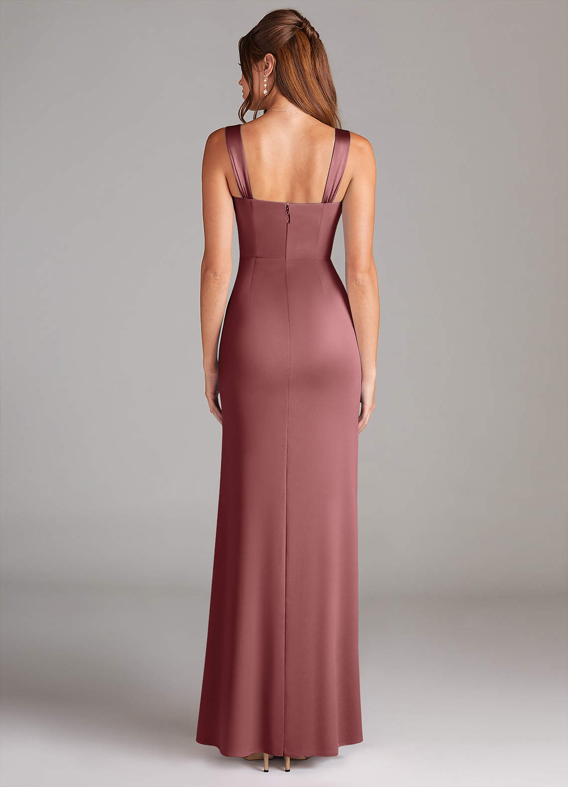 Azazie Denice Bridesmaid Dresses Amethyst Sheath Pleated Stretch Satin Dress image1