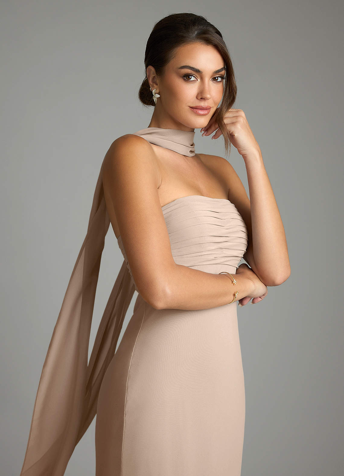 Azazie Mermaid Strapless Floor-Length Chiffon Bridesmaid Dresses - Taupe
