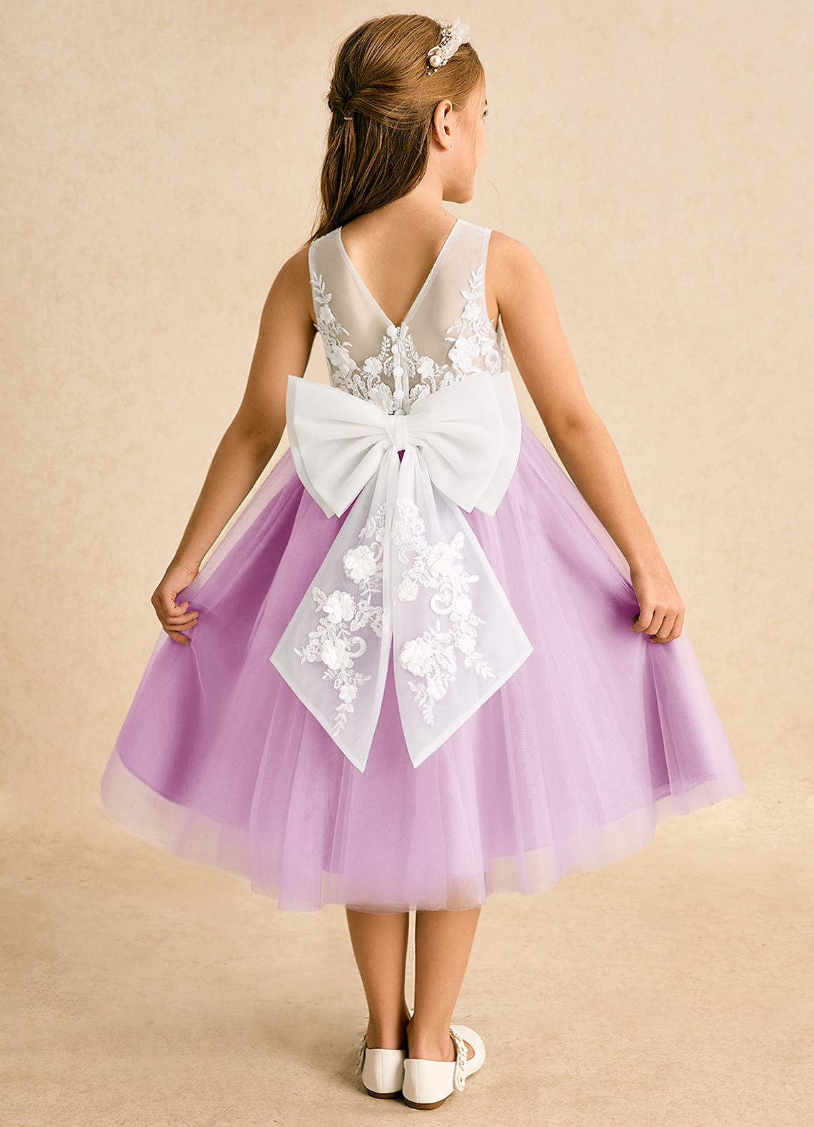 Azazie Lina vestidos de niña de las flores Vestido de Marfil Rosa Caramelo de Encaje de Princesa image1