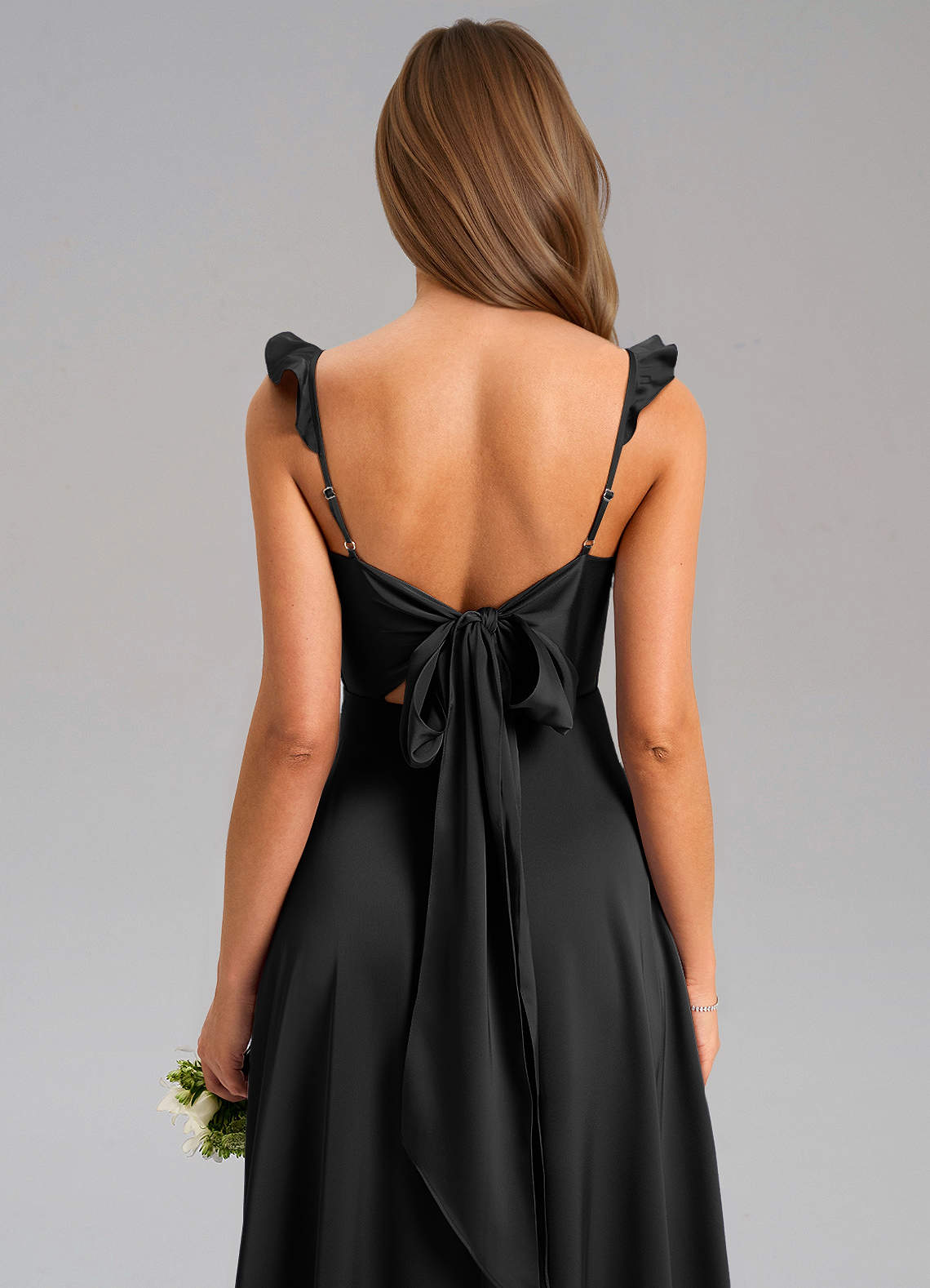 Azazie Everett Kleider zum Anprobieren zu Hause A-Linie Stretch-Satin Kleid Schwarz image6