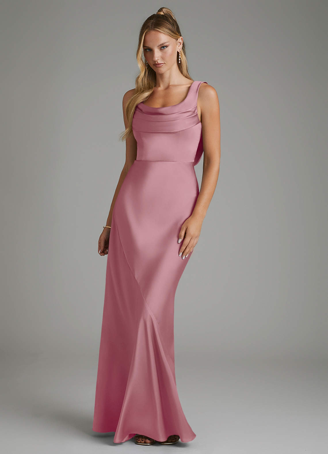 mauve mermaid bridesmaid dresses Azazie Elena Tilly Tiered Maxi Dress