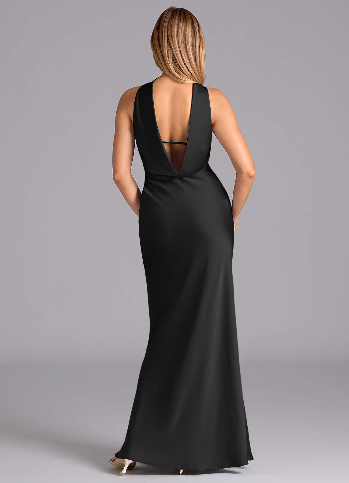 Azazie Lusinda Vestidos de prueba en casa Vestido de Negro de Satén Elástico de Corte Sirena con Sin tirantes image6