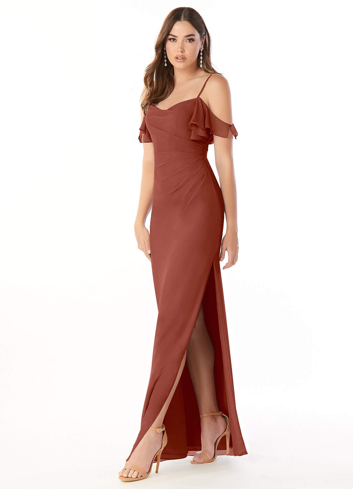 Azazie Emeralda Brautjungfernkleider Etui Schulterfrei Chiffon Kleid Rotbraun image1