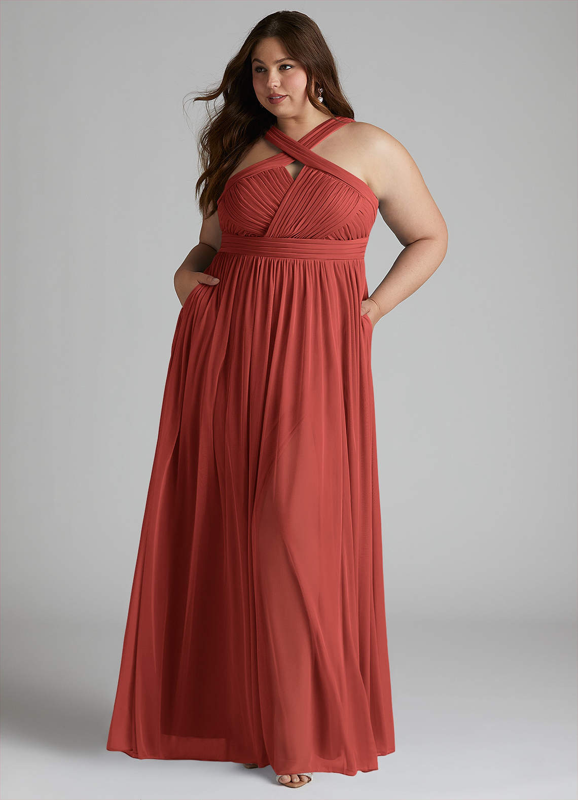 Azazie Hillian Ready to Ship Terracotta Mesh Bridesmaid Dresses | Azazie