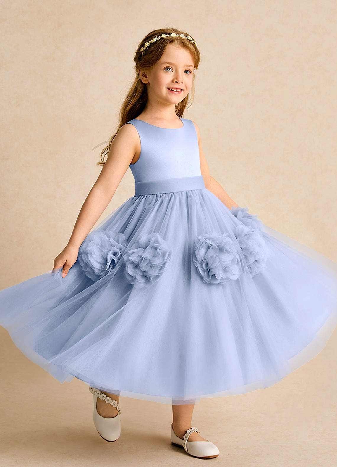 Azazie Vola Robe Demoiselle D'honneur Fillette Robe Princesse en Tulle Sans manches Eis image1