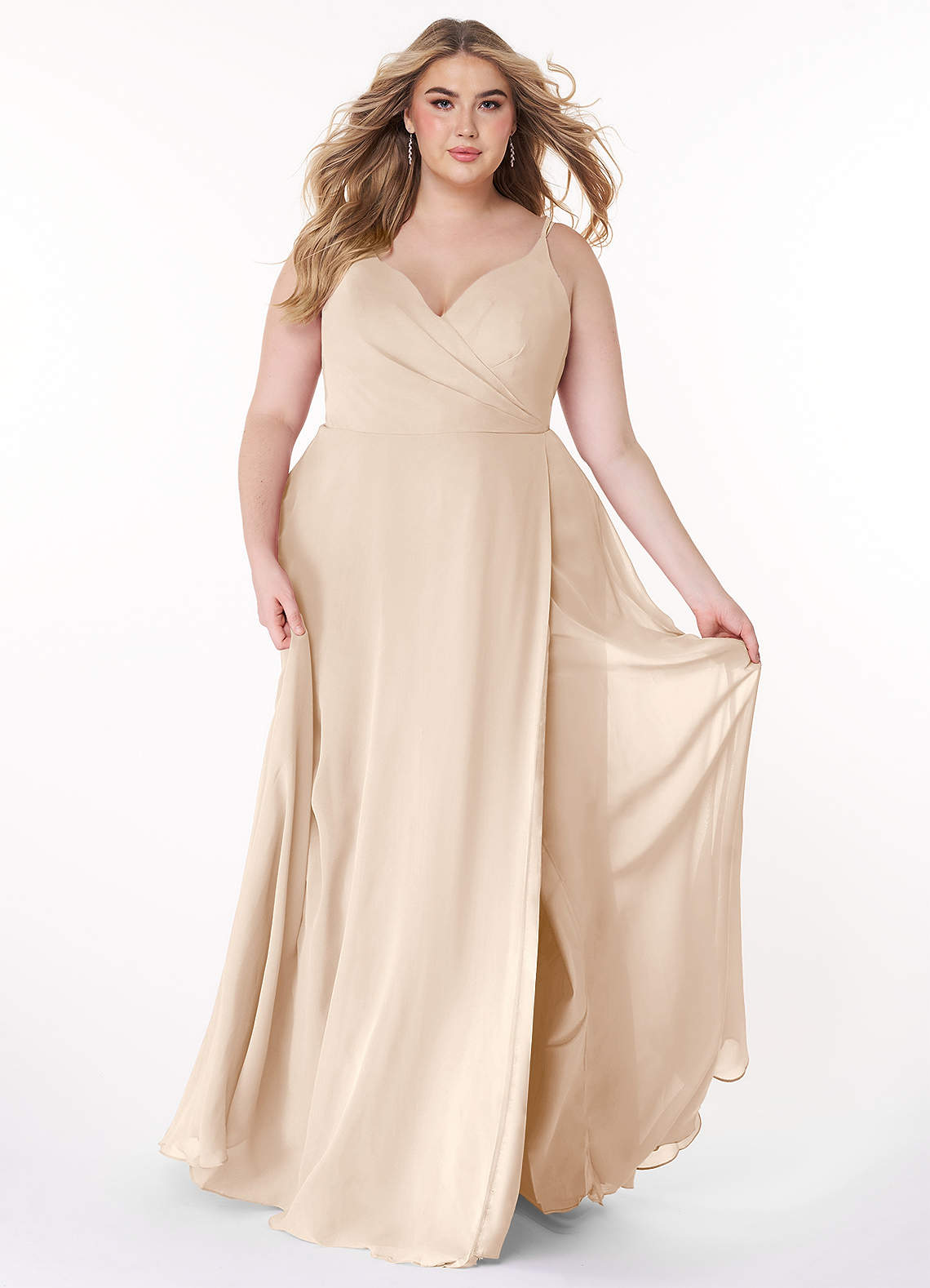 Azazie Lennon Bridesmaid Dresses White Alabaster A-Line Lace Chiffon Dress image1