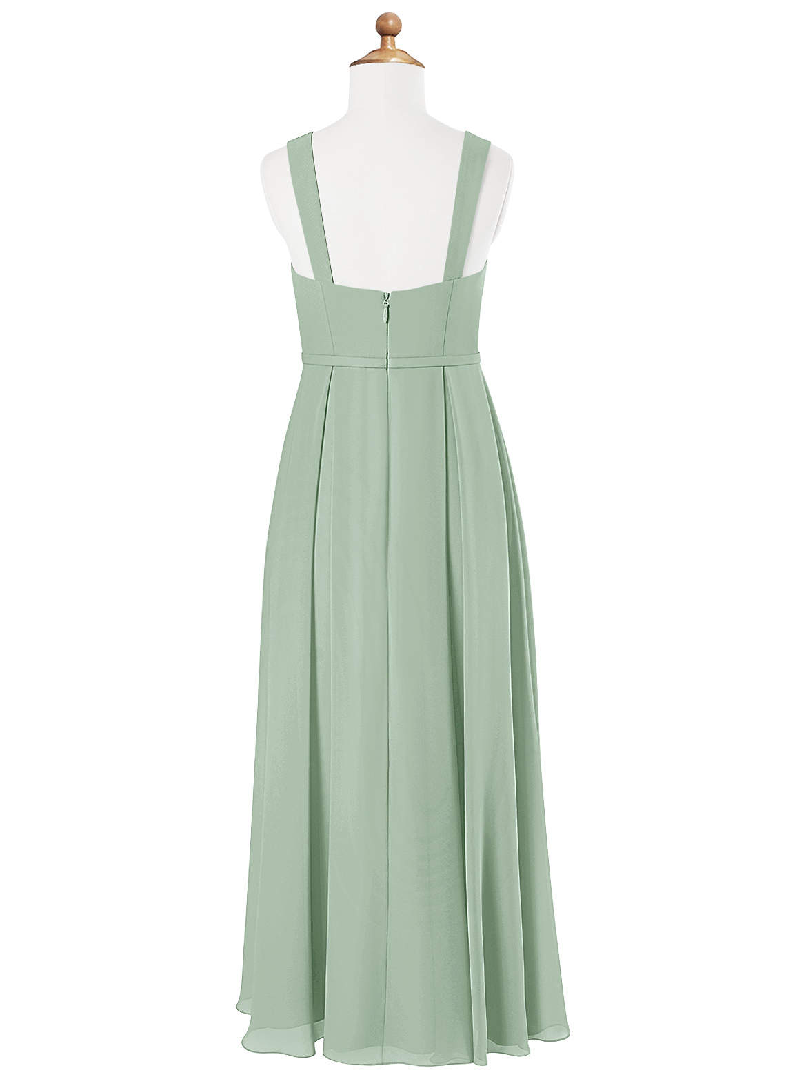 Azazie Simoan Junior Abito A-Line in Chiffon Scollo a Cuore Agave image4