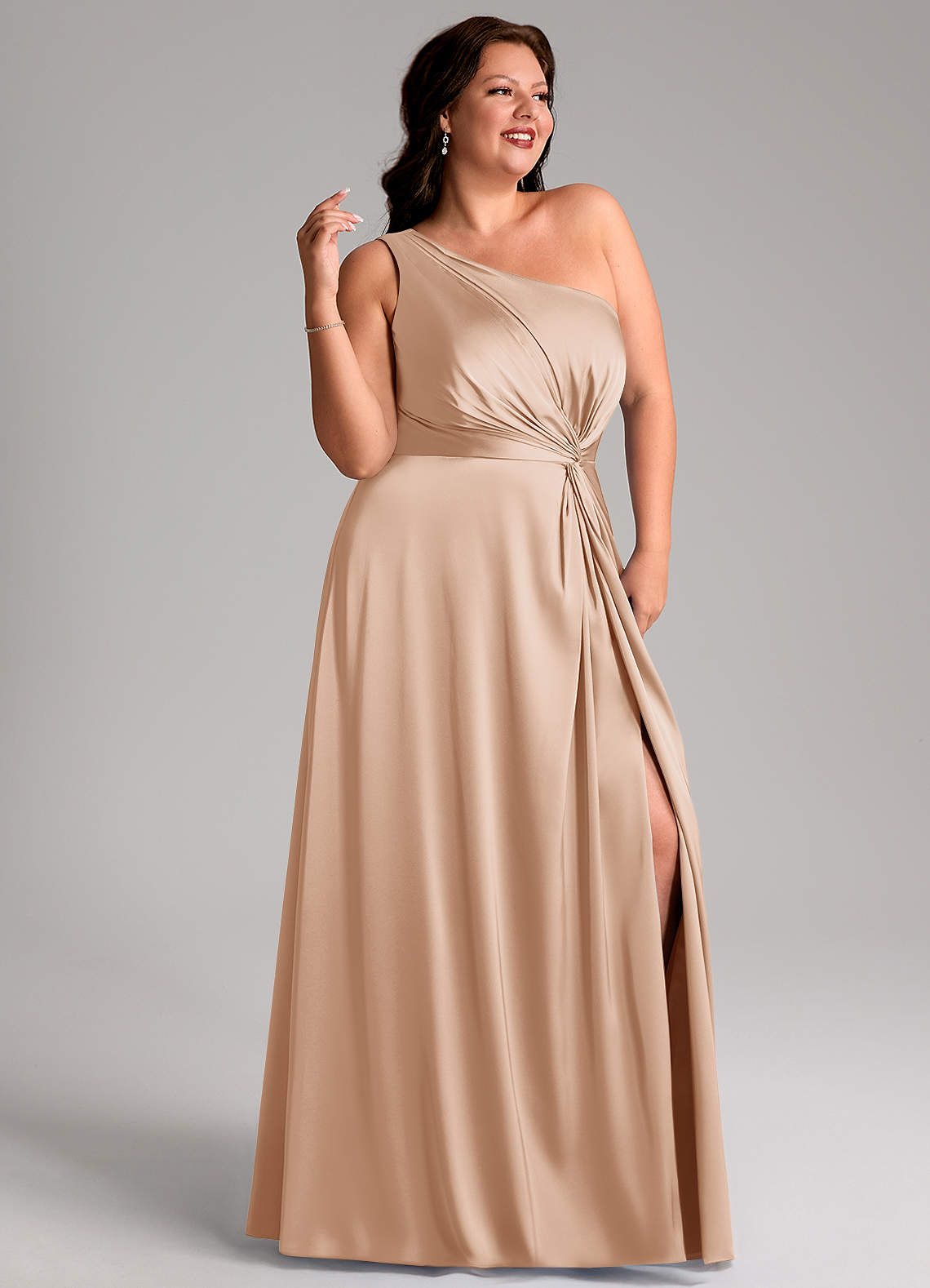 Azazie Brooke Bridesmaid Dresses English Rose A-Line One Shoulder Stretch Satin Dress image10