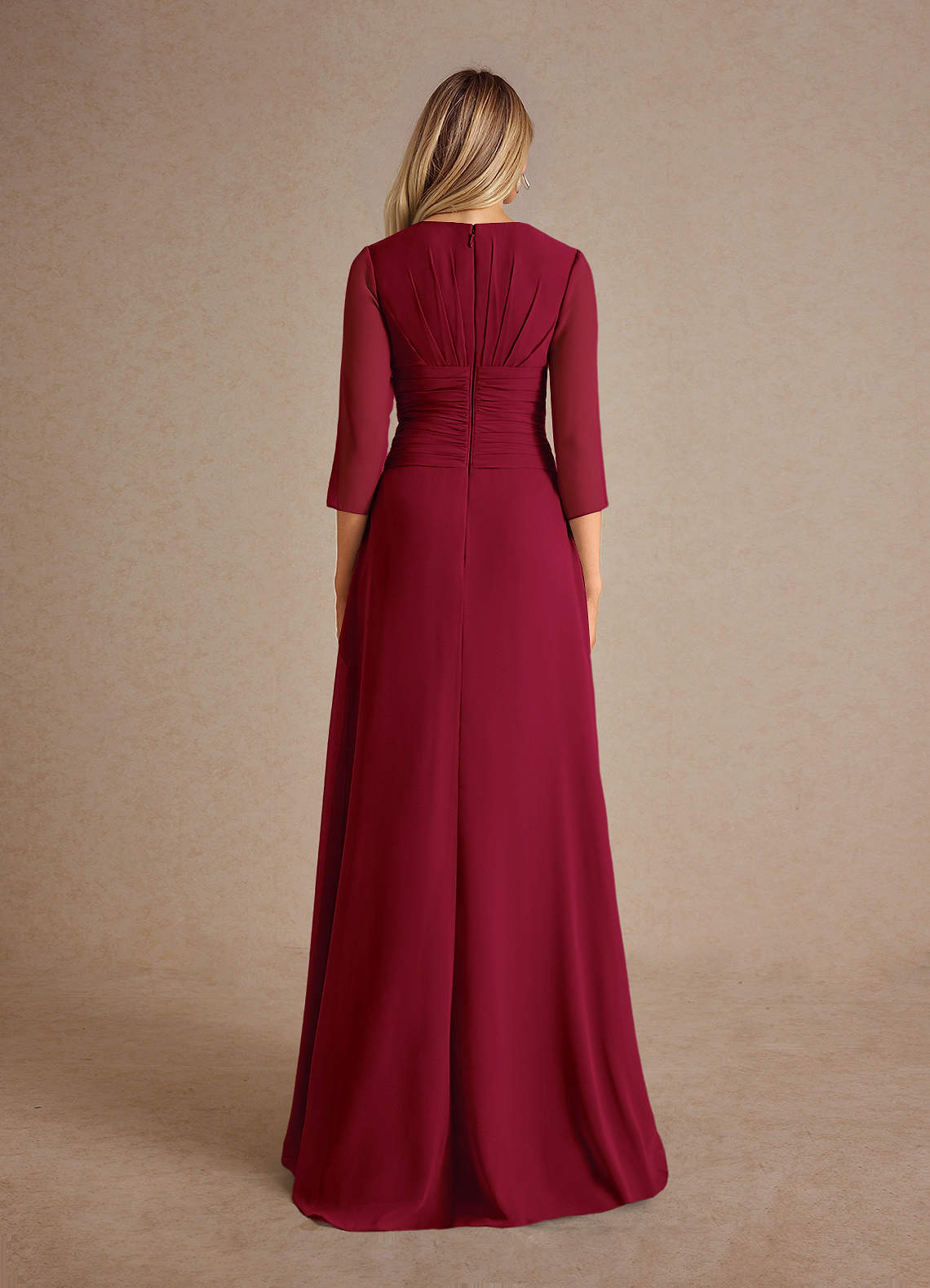 Azazie Mayfield Abiti per la Madre della Sposa Abito A-Line in Chiffon Plissettato Borgogna image2
